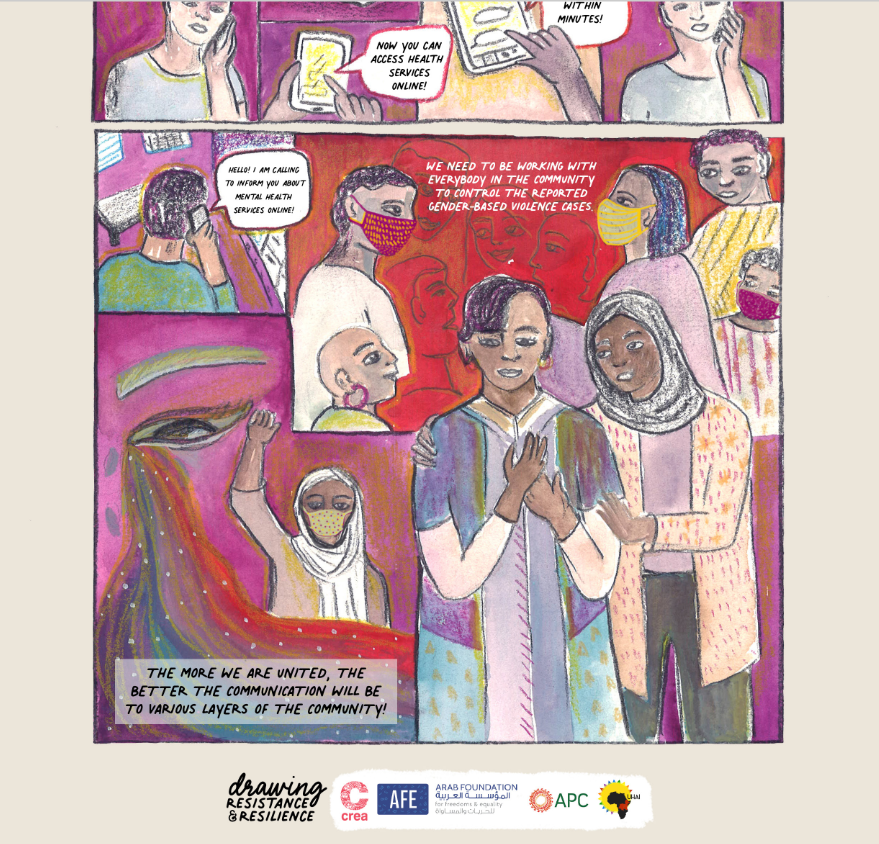takebackthetech's tweet photo. The stunning visuals produced illustrate through “Drawing Resistance and Resilience” that communities have been holding each other during this #Covid19 global pandemic. Please read Ishita's full comic here
https://t.co/YdnNkelAis
#AllStoriesCount
@UHAIEASHRI @ThinkCREA @AFEMENA https://t.co/QvzinjRPzU