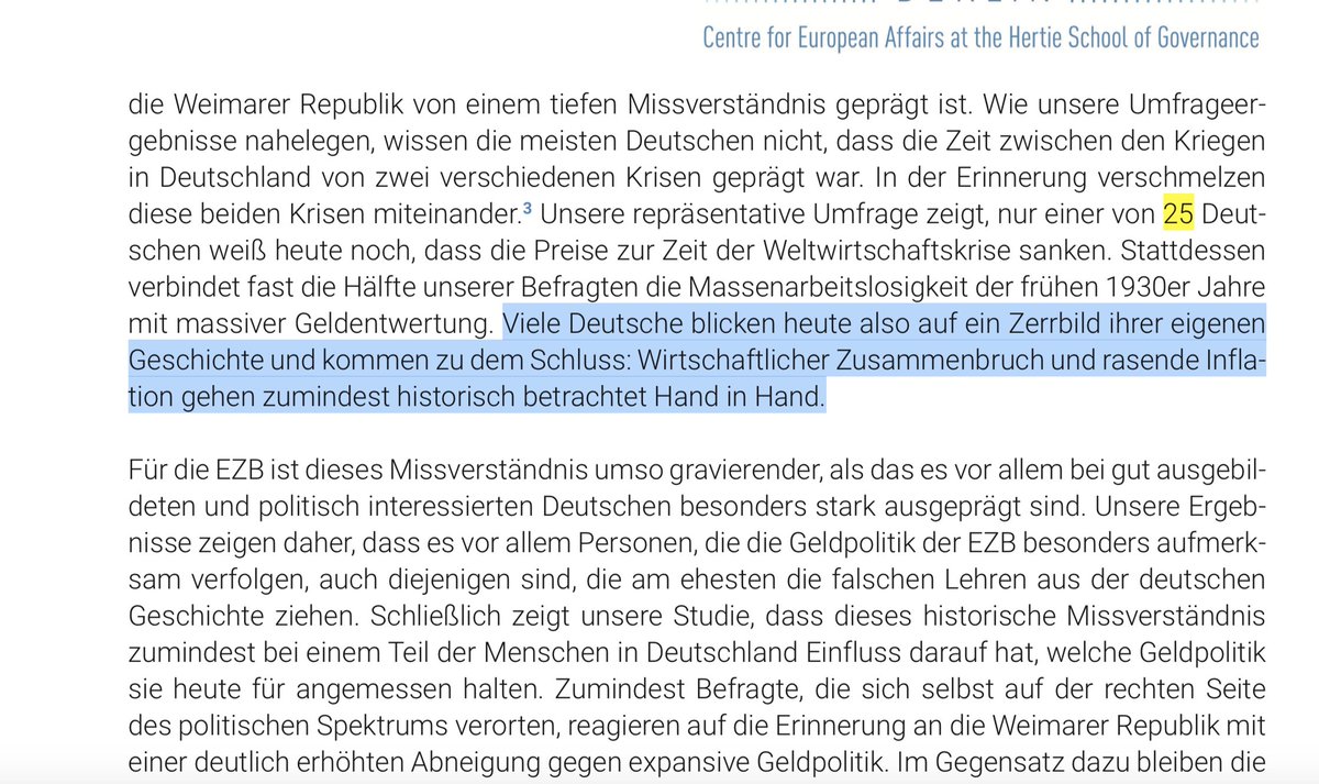 Repräsentative Umfrage: Nur 1 von 25 Deutschen weiß heute noch, dass die damalige Krise durch Deflation geprägt war. Fast die Hälfte der Befragten vermischt – wie HW Sinn – Massenarbeitslosigkeit und Deflation mit der Hyperinflation zehn Jahre vorher./8 https://hertieschool-f4e6.kxcdn.com/fileadmin/user_upload/20191118_Inflationsangst_Redeker_DE.pdf