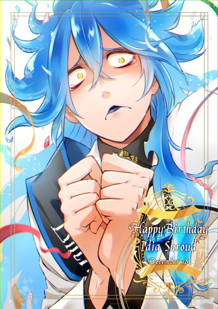 male focus 1boy blue hair yellow eyes solo makeup long hair  illustration images