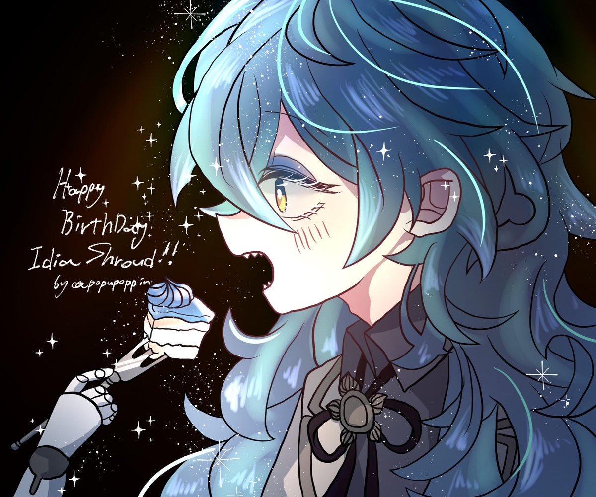 food long hair male focus happy birthday cake blue hair yellow eyes  illustration images