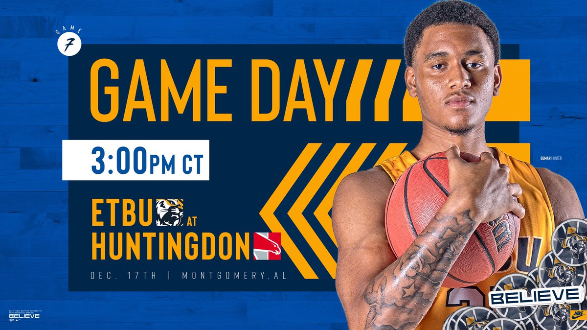 Last game before the break

🏀Game 7
▶️ #ETBU at Huntingdon College
🗓 Thursday, Dec. 17th
⌚️ 3:00 PM CT
🎥 m.youtube.com/watch?v=1wUZwG…

#BELIEVEtbu | #ETBU | #TexasTigers | #TigersUnite