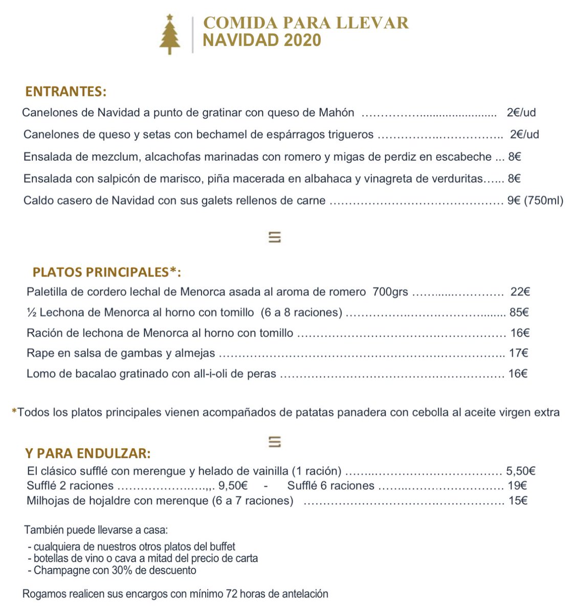 Comida para llevar, reserva con 3 días de antelación para cualquier día durante estas vacaciones.

sethotels.com/es