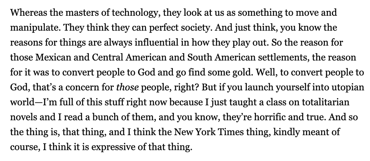 I'm really struggling to find the thread here. Arnn appears to be comparing the Spanish Empire in the Americas to utopia -- which from the context, he seems to be referring to More's UTOPIA without naming it, so... fair enough, I guess? -- but then ends with totalitarianism?