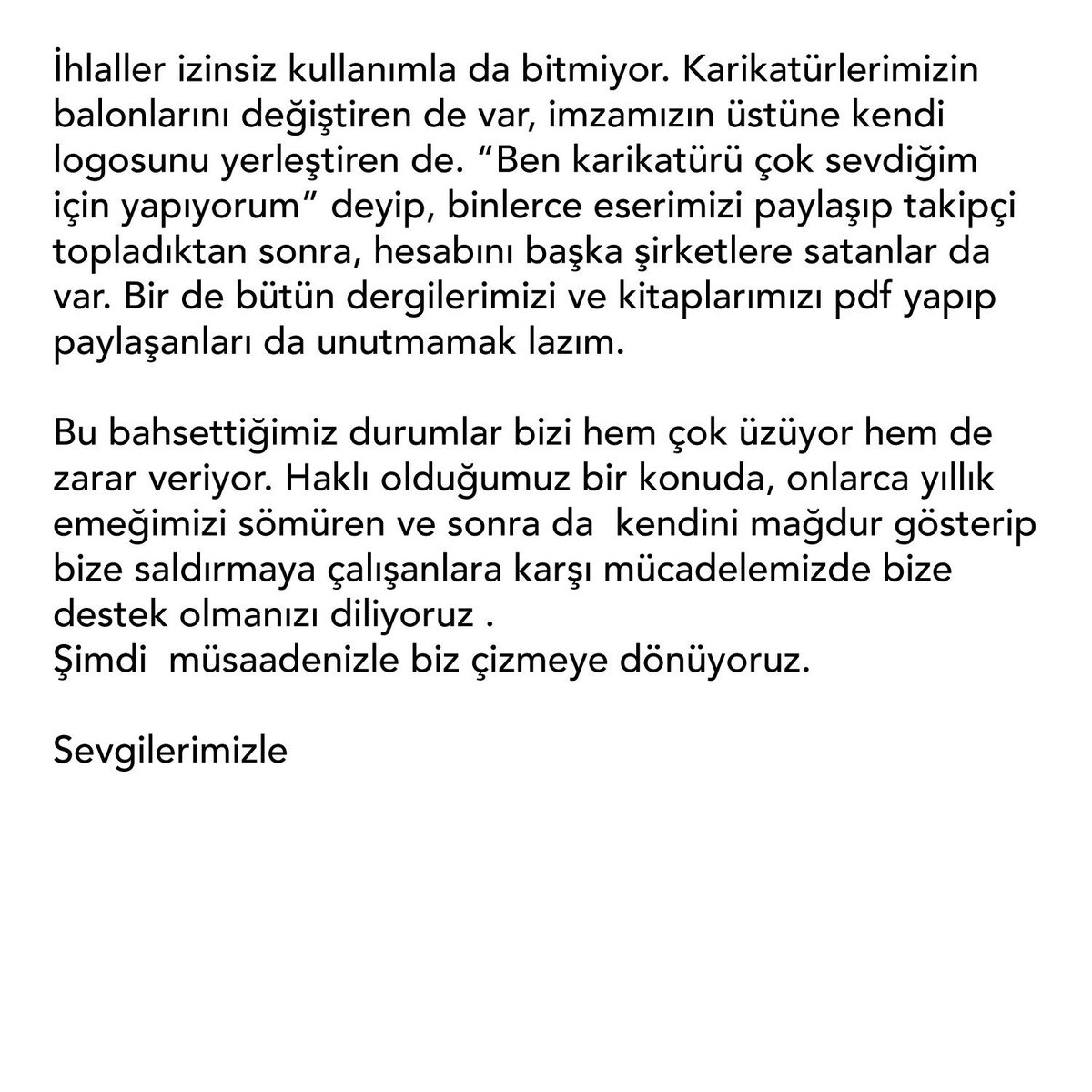 erdilyasaroglu's tweet photo. Karikatür bizim hayatımız...
Arkadaşlar bizim ve karikatür sevenler için önemli olduğunu düşündüğümüz bir açıklamamız var. https://t.co/iVvs50XclR