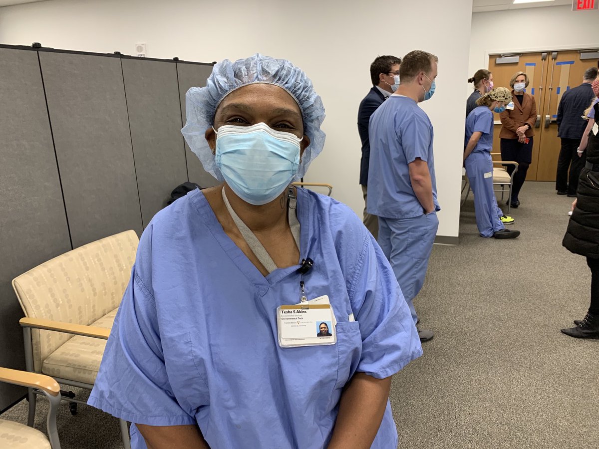 Tesha Akins was one of the first employees at ⁦<a href="/VUMChealth/">Vanderbilt Health</a>⁩ to volunteer to work on cleaning the COVID unit. She’s been doing it ever since March. So she’s one of the first to get a vaccine.