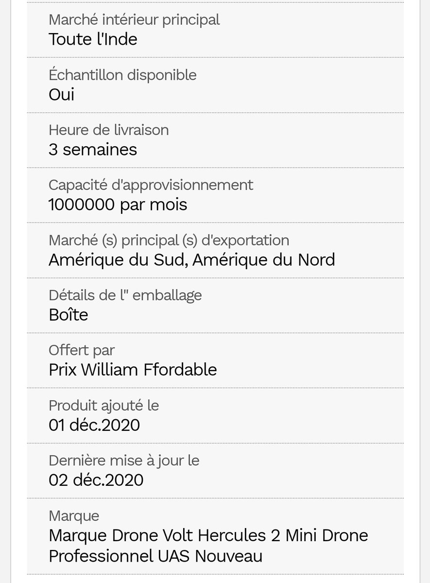 mickael14000's tweet photo. Produits ajouter le 2 décembre 🤔
1600$ unité, le SMIC indien lui est de 220€ mensuel ^^ 

Marché indien très fort potentiel ?🤔
( Fournisseur confirmer professionnel pas le site internet )
@drone_volt #hercules2 
https://t.co/gd8U1iX7WZ https://t.co/Y6fYP3Utlq