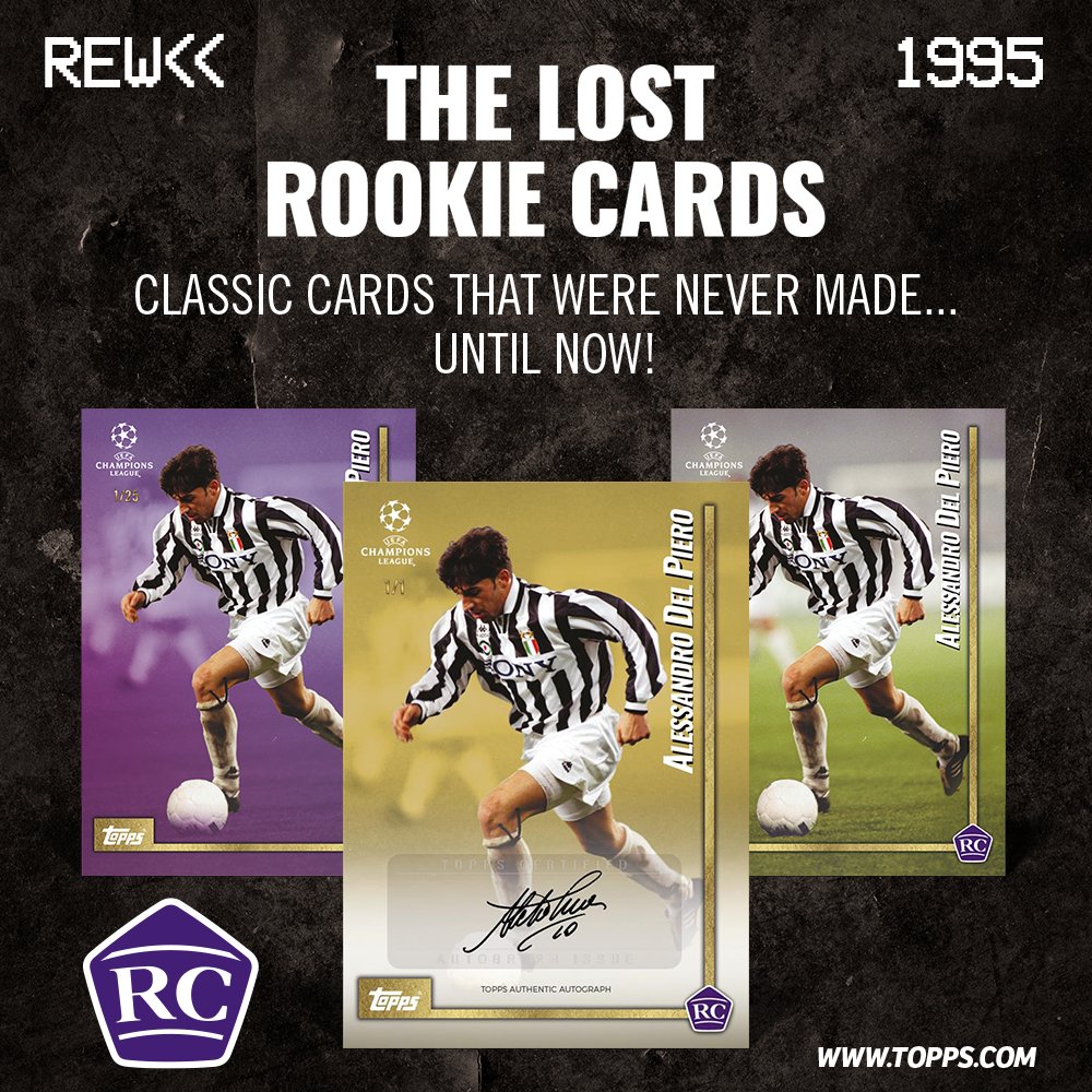 Topps_UK's tweet photo. The Alessandro Del Piero Lost Rookie Card is going live today on https://t.co/VPRJzSzmF0 from 4pm GMT.
Celebrating the debut season in the UEFA Champions League of the biggest stars in world football, past and present.
#imagechange 😳 #lostrookies #rookiecards #delpiero https://t.co/xT8hmASboo