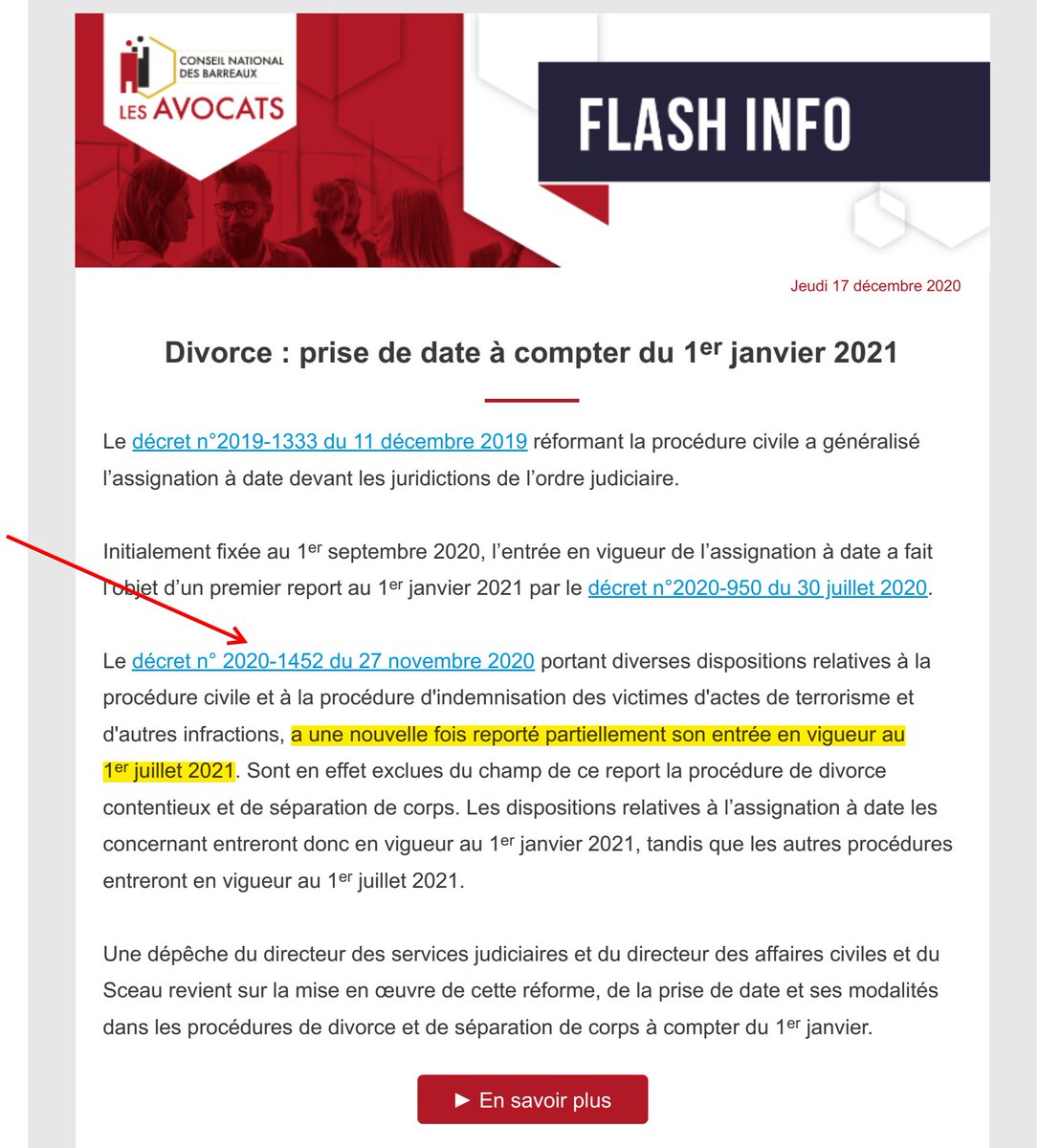 Avokayon's tweet photo. Non @CNBarreaux le décret du 27/11 n'a rien reporté au 01/07 ! La prise de date à ce jour c'est au 01/01 ! @justice_gouv a annoncé un report par une dépêche qui n'est pas un décret. Dans 12 jours tout s'applique et aucune modalité règlementaire n'est arrêtée. Il y a URGENCE https://t.co/iiadTqeJKj