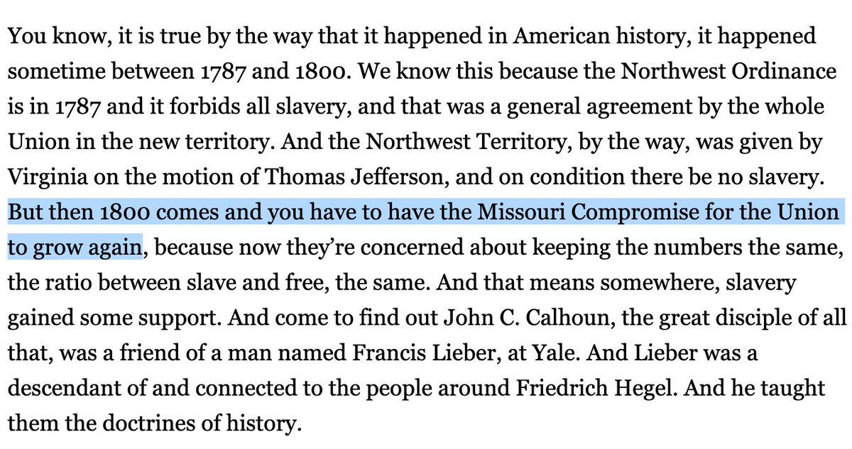 Moving on to the next paragraph...One, and this is a seemingly minor point that is actually incredibly revealing... Arnn gets the date of the Missouri Compromise wrong.It's 1820, not 1800.