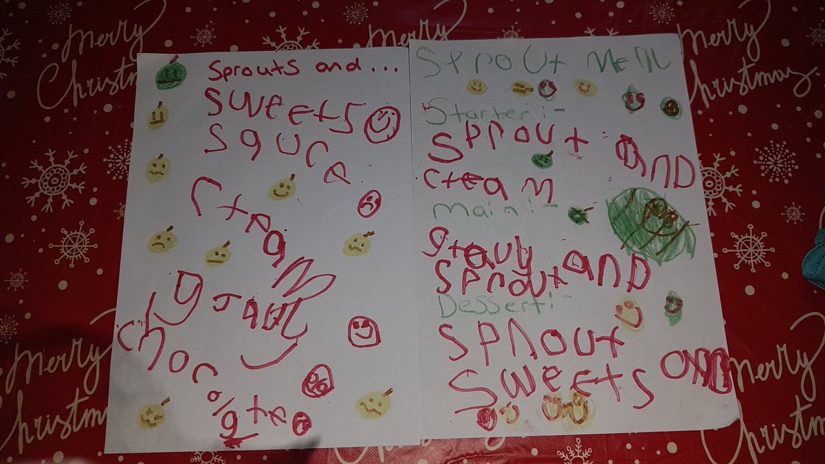 OriginalSHunter's tweet photo. @CwmbachPri  Effie enjoyed creating a Sprout Menu and Christmas Dinner place cards for her toys. She even read all her toys a story on her own too. https://t.co/z94QQAQlBJ