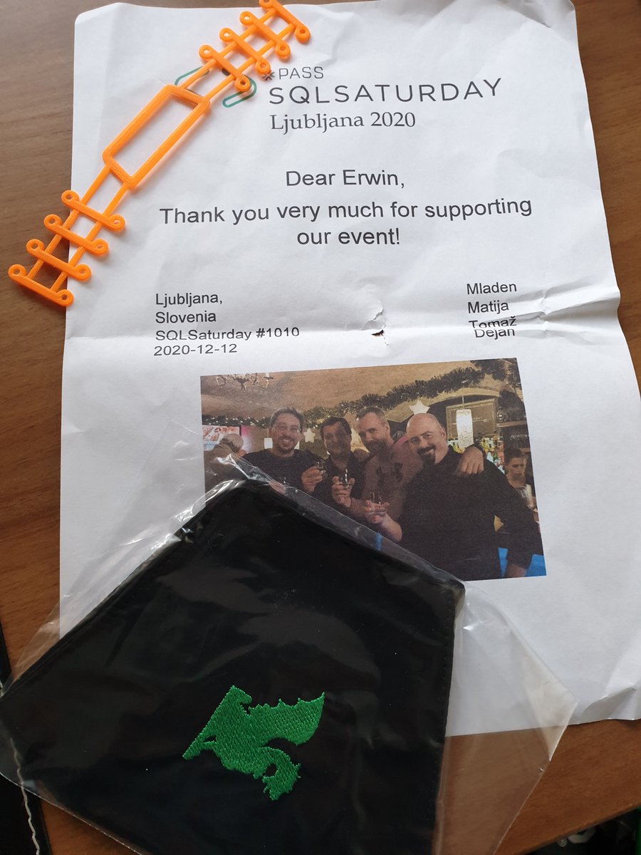 ErwindeKreuk's tweet photo. Look what the mailman just brought Live from Slovenia. Thank you @MladenPrajdic, @MatijaLah @tomaz_tsql and @DejanSarka #sqlsatslovenia. Thanks for having and hope to see you soon Live. https://t.co/R8GRYe1i9G