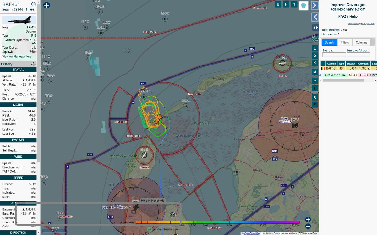 Radar_Assistant's tweet photo. MULTI ADSBX MANOEUVRING ALERT : At time Thu Dec 17 15:11:19 2020 #BAF461 was likely to be manoeuvring at FL72 19nm from HDR Den_Helder_VOR-DME_NL near Vlieland, Fryslรขn, Nederland #AvGeek #ADSB https://t.co/X7dZInr8gR https://t.co/Ou5bbjF68z