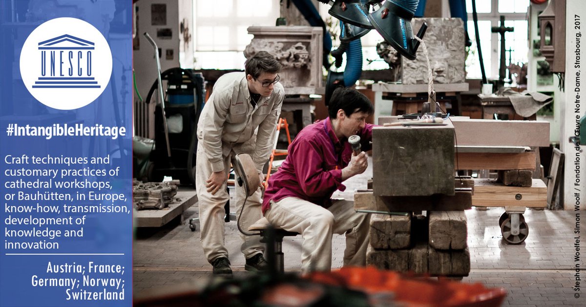 🔴BREAKING

Craft techniques &amp; customary practices of cathedral workshops, or Bauhütten, just included on the Register of Good Safeguarding Practices of #IntangibleHeritage.
 
Bravo #Germany🇩🇪,#Austria🇦🇹,#France🇫🇷,#Norway🇳🇴 &amp; #Switzerland🇨🇭ich.unesco.org/en/Art18/01558 #LivingHeritage