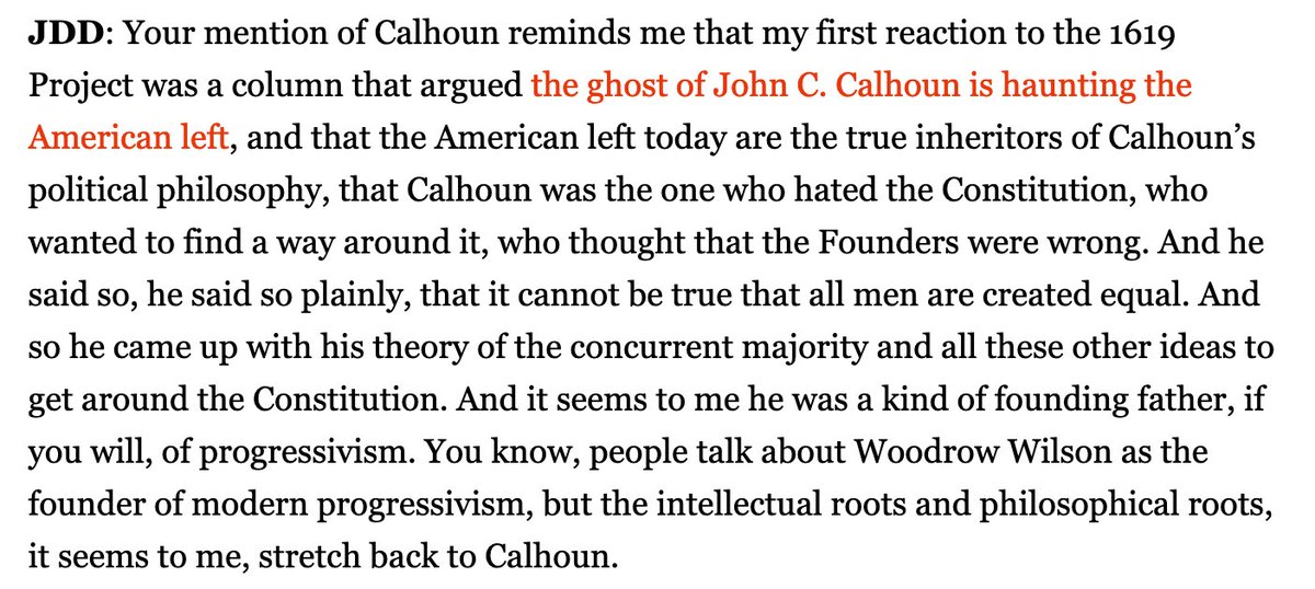 Having read a bit of the "John C. Calhoun was actually a leftist" literature myself, basically all of it is derived from Hofstadter's "Marx of the Master Class."