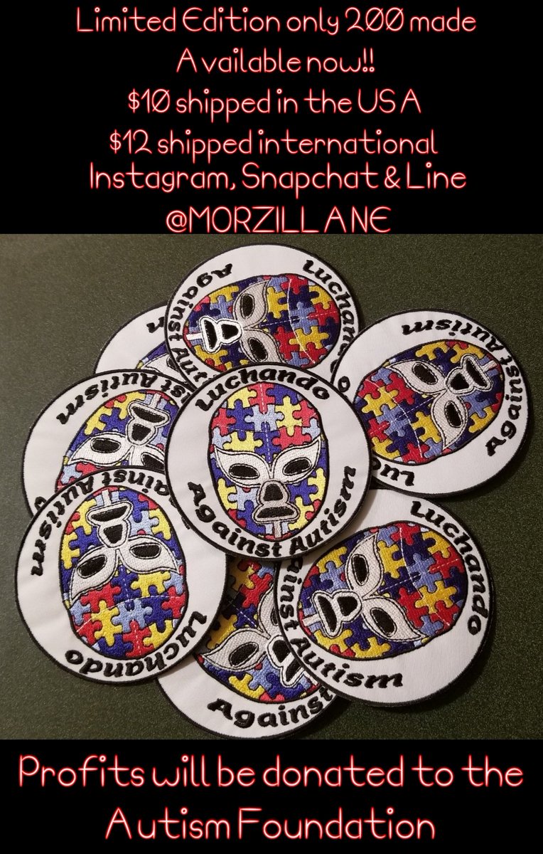 morzillane's tweet photo. Only 200 made lets help fighting the autism, any information contact me #rw #share #fightagainstautism #autism #autismo #luchalibre #LimitedEdition #patch #lucha #wrestling #autismawareness #RETWEEET #sharethelove #wwe #aew #mlw #ImpactWrestling https://t.co/bG7dfVTHpI