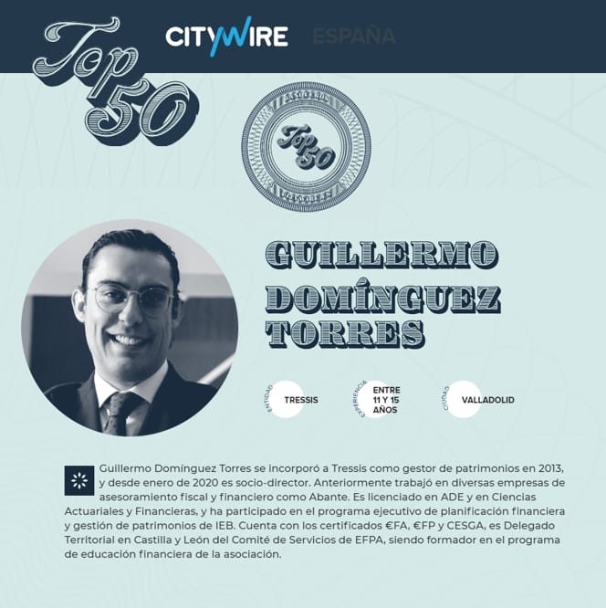 execyl's tweet photo. ·@CitywireSpain reconoce a nuestro compañero @GD_Management_ de @TressisSV incluyéndole en su #top50 de #asesoresfinancieros2020 👉https://t.co/nQ7az1oMTa

Desde #EXECyL, nuestra más sincera felicitación Guillermo, ¡tu esfuerzo y pasión por lo que haces están dando sus frutos! https://t.co/VALZ5rJ0O3
