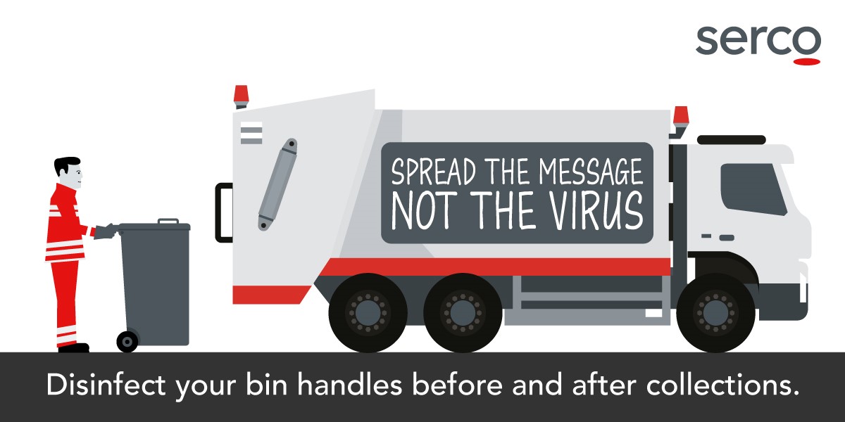 SercoESUK's tweet photo. Small steps can help stop the spread of the virus
1⃣Wash your hands before & after handling your bins
2⃣Keep disinfecting bin handles before & after collections
Thank you for helping keep our crews & communities safe
#spreadthemessagenotthevirus #staysafe #savelives https://t.co/jiJZptzZw3