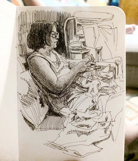 Linda crocheting, Sep 7 
