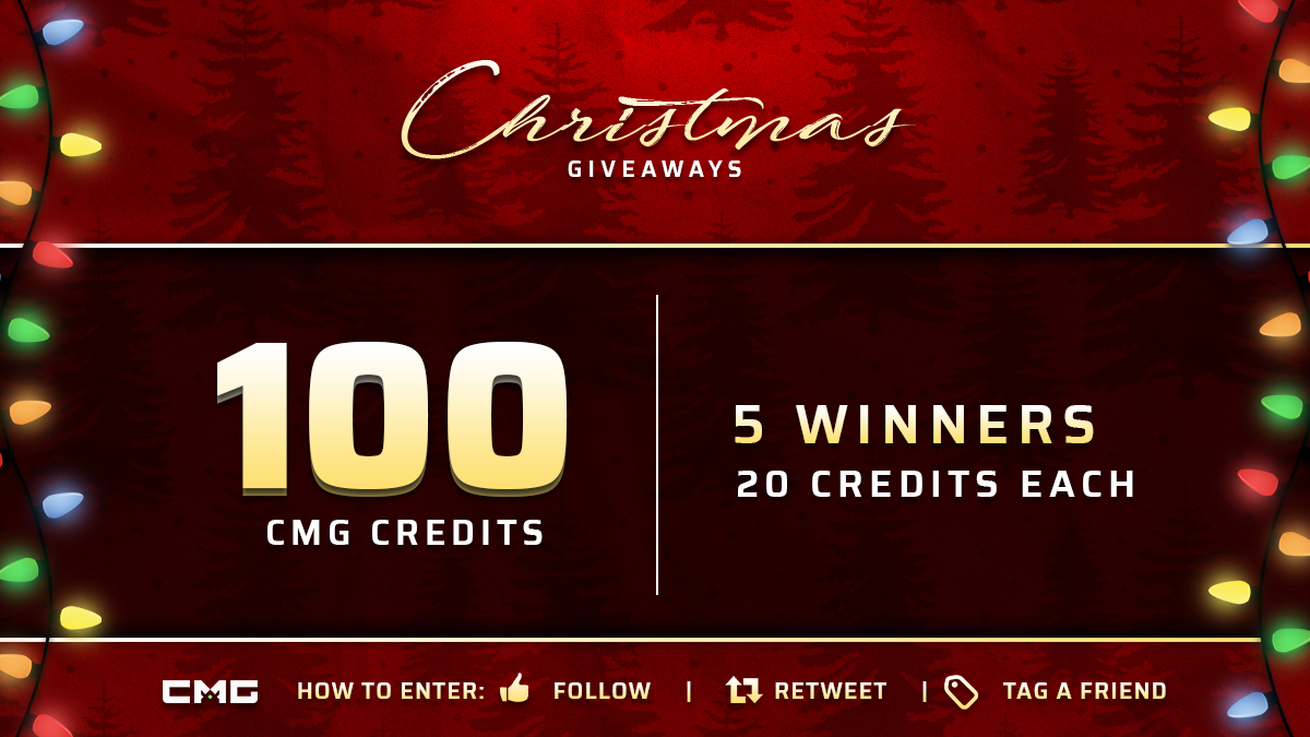 🎁 CMG 100 CREDIT HOLIDAY GIVEAWAY! 🎁

Enter in our Holiday community #Giveaway!

🎁 [5] Winners of 20 each
♻️ RT this tweet
➡️ Follow <a href="/CMG_Esports/">CMG</a>
👥 Tag a friend

Winners will be announced at Midnight EST!

🎅 Santa Giveaway: gleam.io/TAWnn/cmg-chri…

#CMG #Giveaway #Giveaways