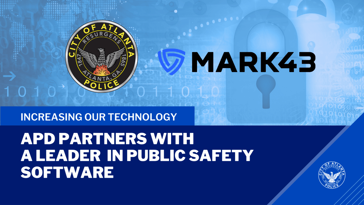 Atlanta_Police's tweet photo. Today @mark43 announced that it has launched its Records Management System (RMS) for APD. We join a number of major agencies including Boston, Seattle, San Antonio, &amp; Washington D.C. in using Mark43's simple, accurate report writing capabilities &amp; compliance with @FBI's NIBRS. https://t.co/oQbZODhSZi