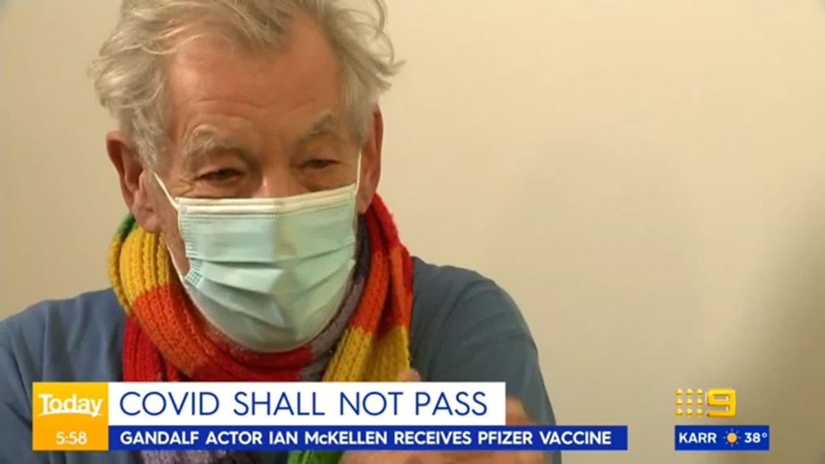 COVID SHALL NOT PASS Actor Ian McKellen has been one of the people to receive the Pfizer Vaccine. 9News
