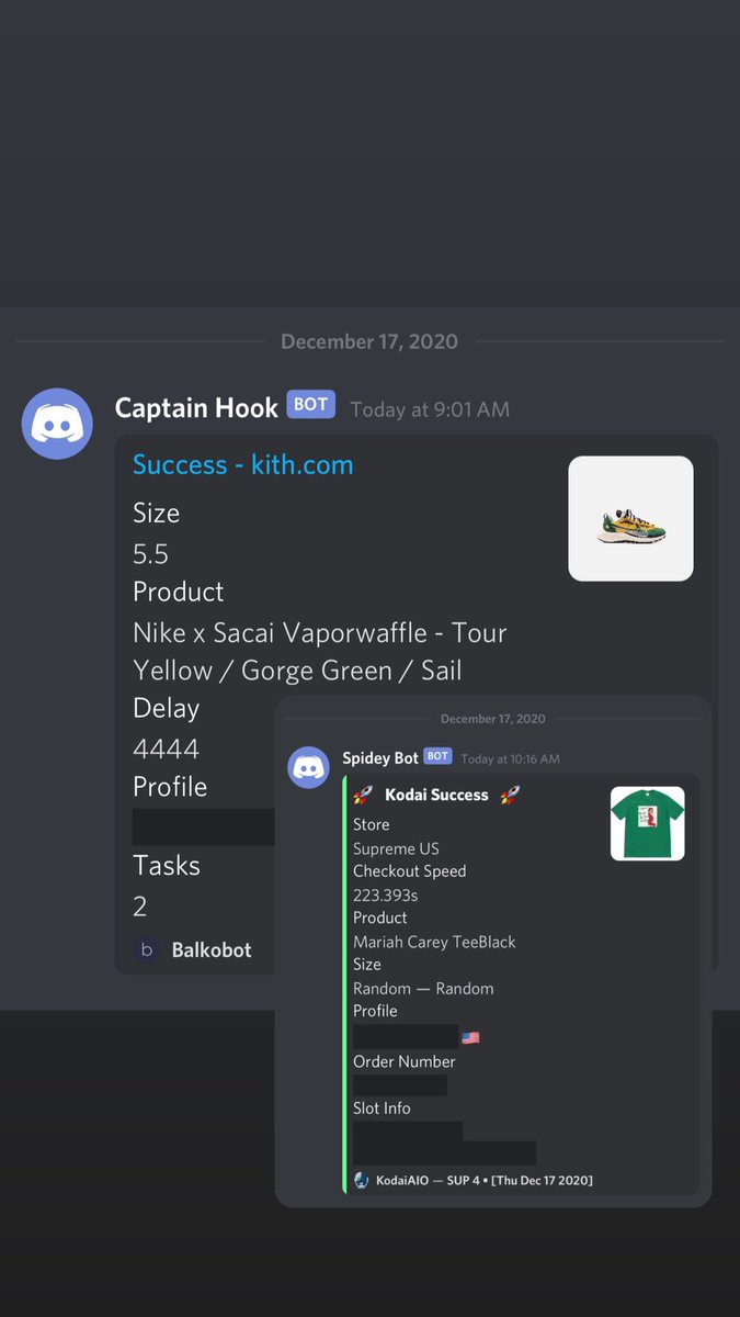 shoutout for the small cook today 🙏 Bot: @KodaiAIO @balkobot Proxies: @InsomniaProxies Group: @GFNF__ @notify