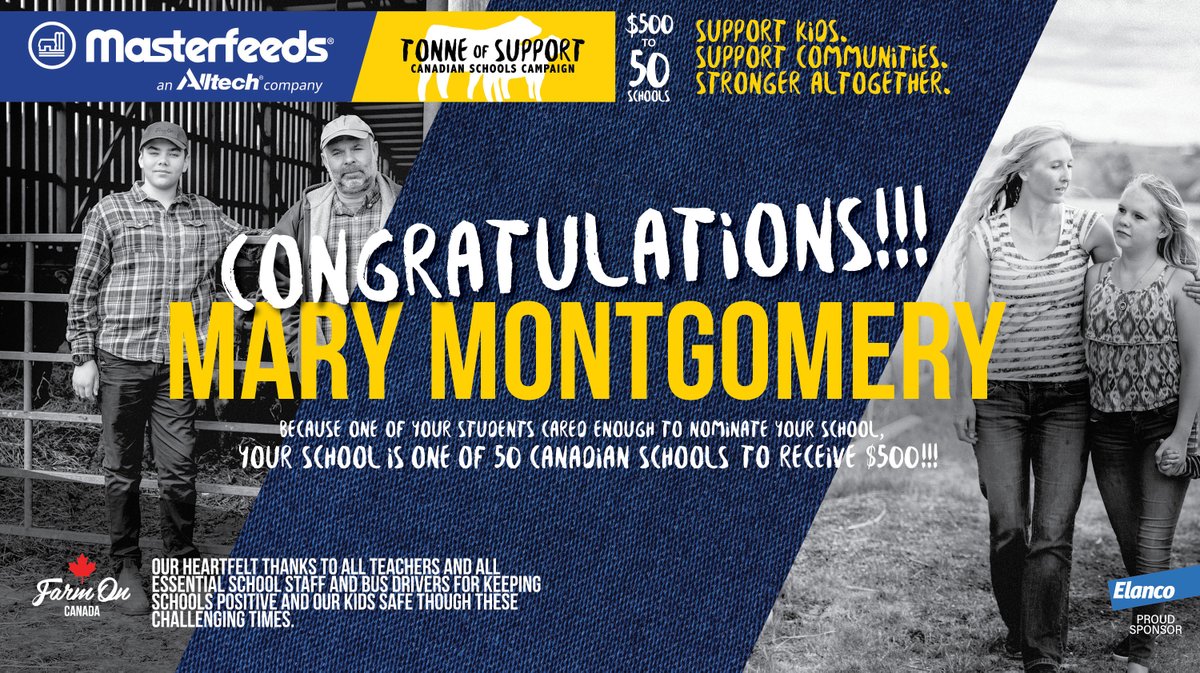 Thank you Laney for nominating our school in Masterfeeds 'Thanks a 'Tonne' for all you are doing in these challenging times' contest. We won! We won! We won a $500 sponsorship! Thanks Laney and thanks to Masterfeeds! @MasterfeedsCDN