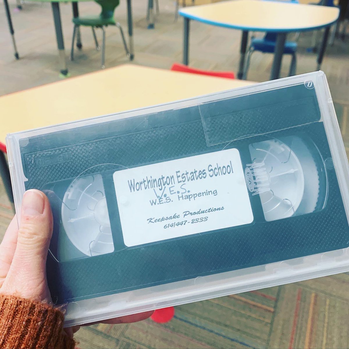 wes_library's tweet photo. Today some of the staff and I cracked open the last VHS on the last VHS player in the school to see what was on it. There was no year but we think it’s from the late ‘90’s! So fun to see our building and library from years ago! #poweroflibraries #itsworthit #librariesareworthit https://t.co/DcqdpMVGY1