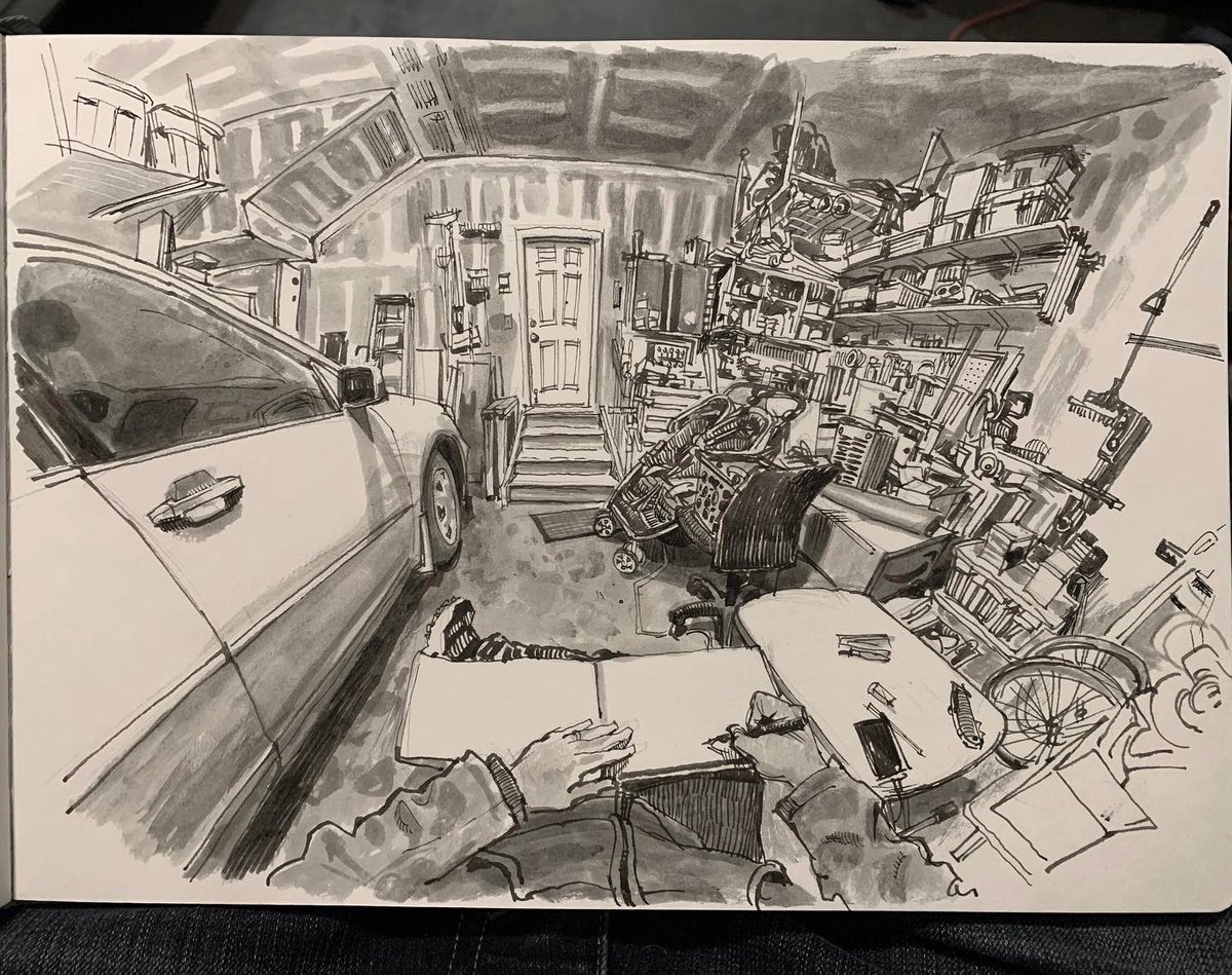 The garage. The beginning of a lot of home sketches. Mar 14.