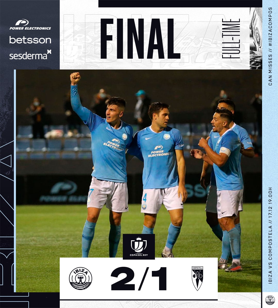 ¡FINAAAL! Estamos en la siguiente ronda de la #CopaDelRey. ¡Vaamos! 👏👏

#Ibiza - <a href="/SD_Compostela/">S.D. Compostela</a> (2-1)
⚽️ Sibo (5') ⚽️ S. Castel (106')

#IbizaCompos #VamosIbiza 💙