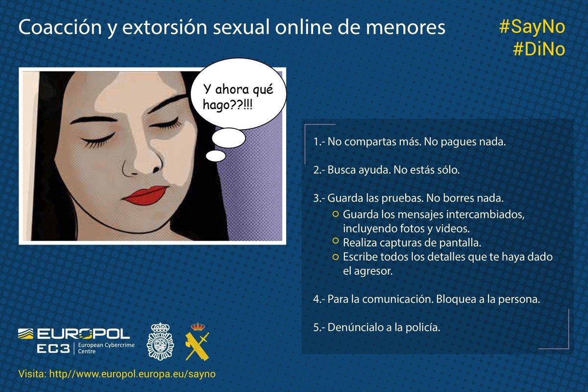 policia's tweet photo. Saben más que muchos adultos sobre #RRSS 📲 pero...¿saben cómo actuar ante una extorsión sexual?

Educa y #denuncia ⤵️

#PolicíaNacional https://t.co/bPOUNSLDb4