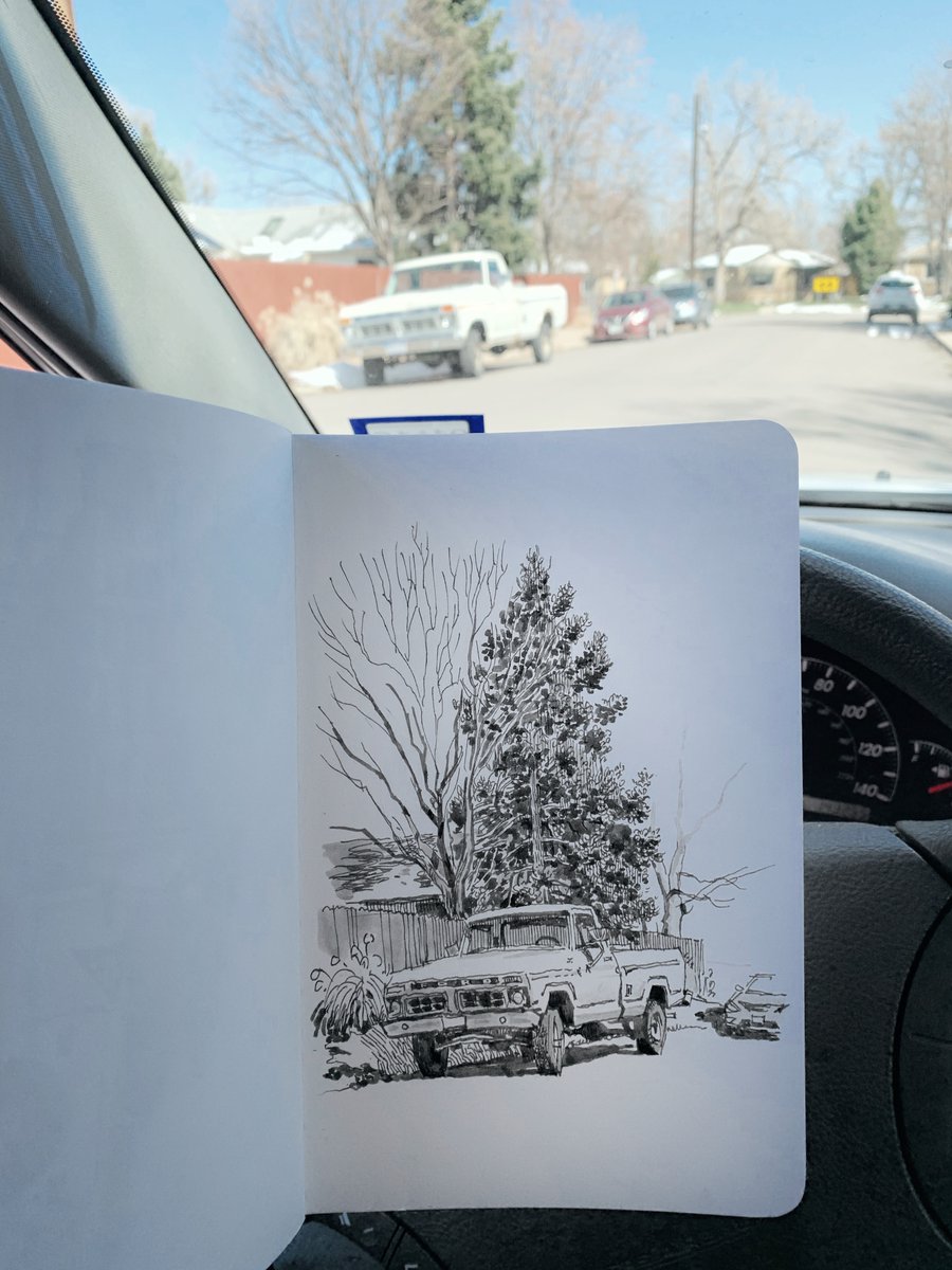 Ventured out to sketch from the car, Mar 22.