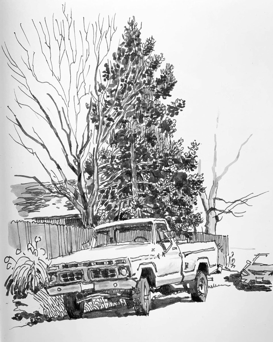 Ventured out to sketch from the car, Mar 22.