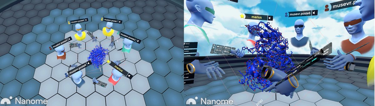 MusevrM's tweet photo. Hands are joined for French Nanomers from University of Montpellier, a COVID-19 friendly Gesture performed in VR". A picture captured during our last session of Master2 level practical course "Drug Design in VR" @nanome_inc @enscmchimiemtp @CNRS_OccitaniE @umontpellier @IsiteMUSE https://t.co/h65YR9rizo