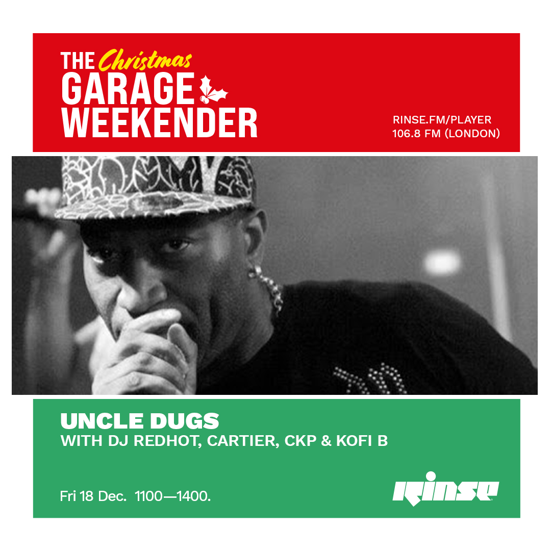 Up next at 11AM its @UncleDugs with @djredhot, #Cartier, #CKP & #KofiB on rinse.fm/player & 106.8FM #RinseFM