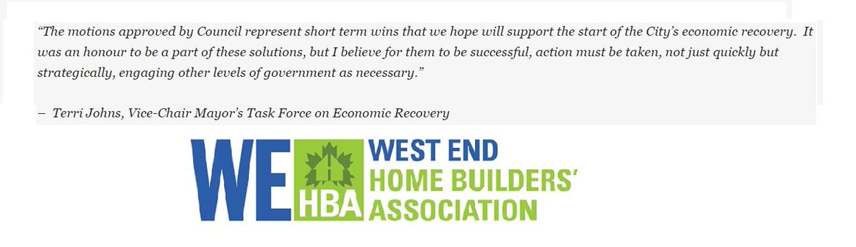 The West End Home Builders' Association was pleased to contribute to Mayor's Task Force on Economic Recovery &amp; looks forward to implementation of recommendations #HamOnt

Thank you to Mayor <a href="/FredEisenberger/">Fred Eisenberger</a>, Chair <a href="/ronmckerlie/">Ron McKerlie</a> &amp; WEHBA member + task force Vice Chair <a href="/TerriLJohns08/">Terri Johns</a>