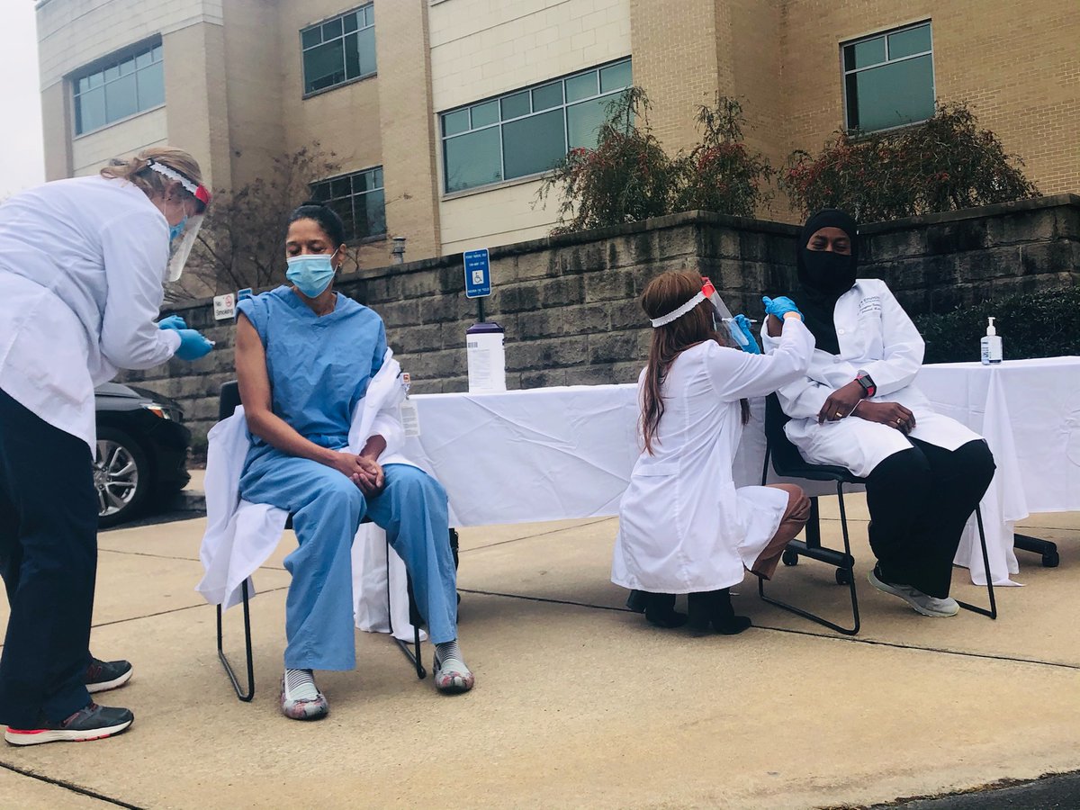 PiedmontHealth's tweet photo. We’ve treated thousands of COVID patients, but today we got a dose of hope. Piedmont gave our first vaccinations to frontline workers from Rockdale and Newton Hospitals -- and this is only the beginning. https://t.co/AqCbLqspKR