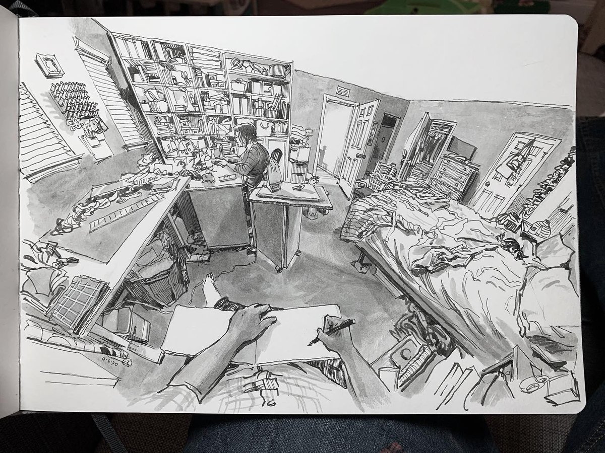 Linda sewing masks, Apr 7.