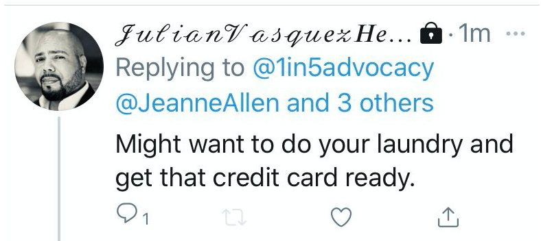JeanneAllen's tweet photo. Smug supporters of @LilytheTeacher like this unscholarly professor (thinks he's on the short list for #EdSecy too) R just reminders of how hard you must fight to prevent the union power machine from running @usedgov. 

His response to a Mom who's ready to get on a plane &amp; fight: https://t.co/5NzCo3WfHh