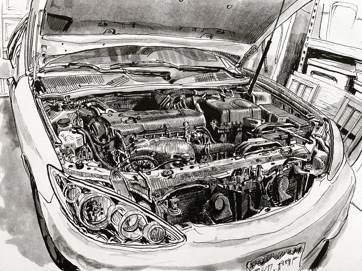 Desperation sets in: sketched the engine of my '06 Camry, May 1.