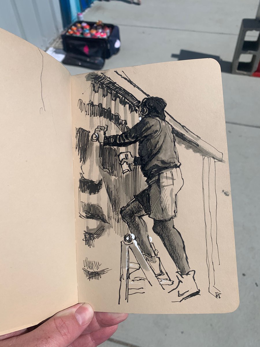 Sketching  @IamDetour303 at work on a mural of John Mosley at the Stanley Marketplace, Aurora, CO, Jun 27.