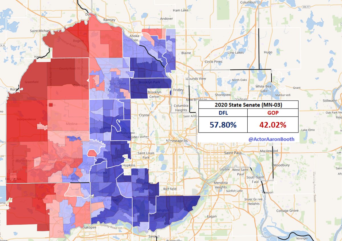 DFL did make significant gains at the State Senate level in  #MN03 as well over 2016 and even going back to 2012. Flipping  #SD44 and coming closer in  #SD34 and  #SD33 certainly helped that margin.