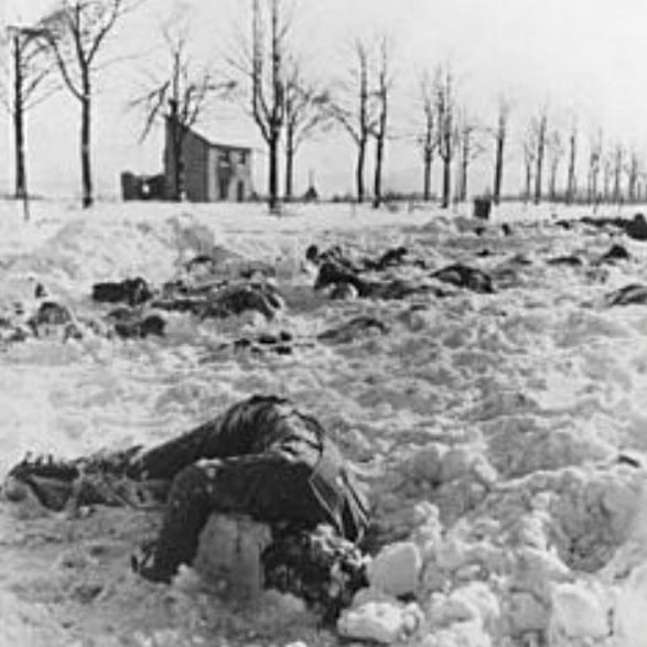 The Malmedy Massacre is the name given to a series of war crimes committed by SS troops as they advanced through The Ardennes at the beginning of the Battle of the Bulge in Dec, 1944.1/