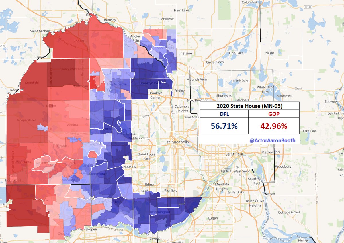 The DFL did make some further gains at the State House level over 2018 likely aided a bit by having a few more incumbents this time around. Big changes from when the GOP won the 2-party state house vote in 2014 & 2016.