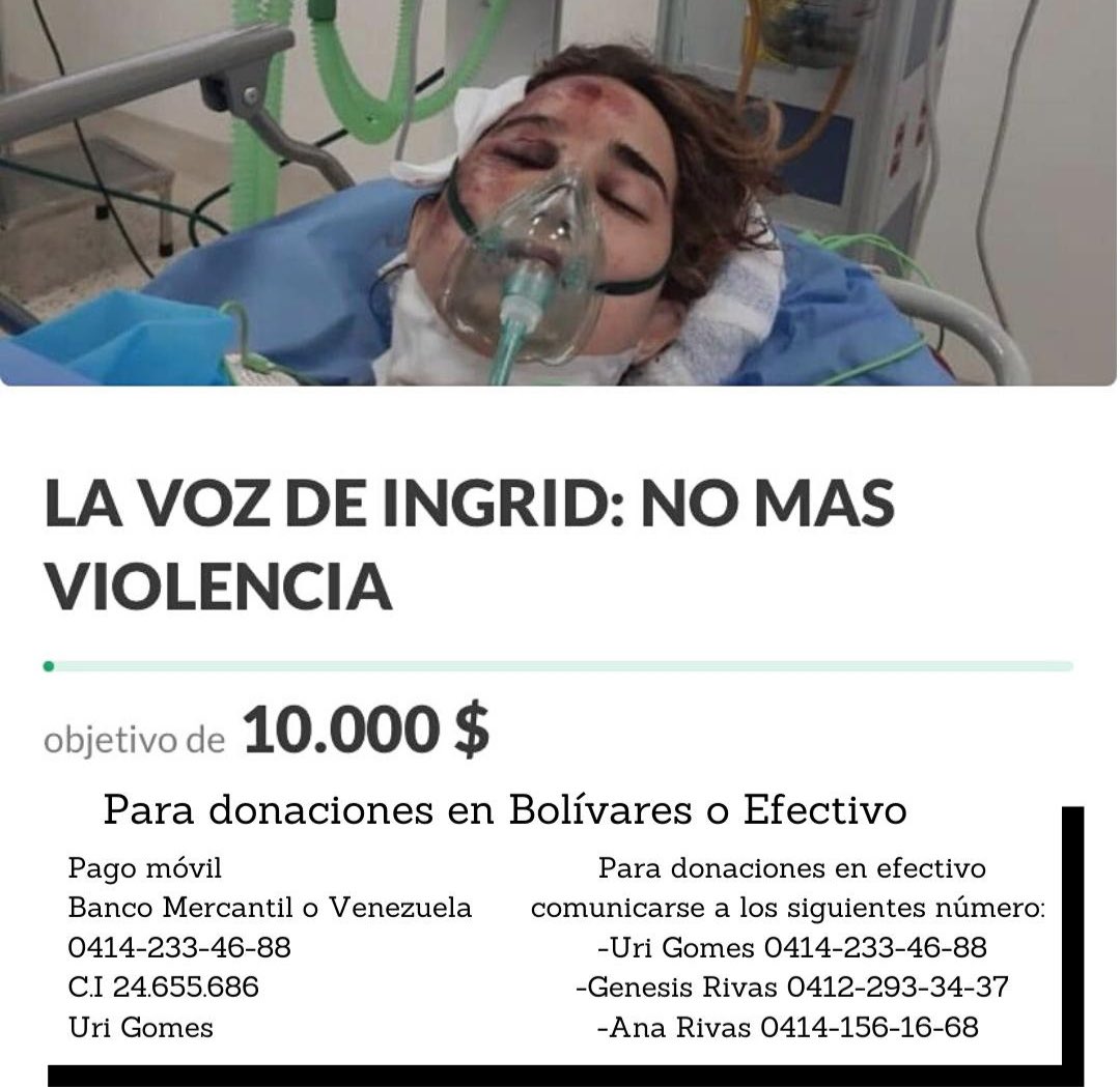 marsbloossom's tweet photo. !!! POR FAVOR DIFUNDIR !!!

NECESITAMOS DIFUSIÓN URGENTE.
Íngrid Gómes  lleva desde el lunes en la madrugada en el hospital Perez Carreño, Venezuela. Se encuentra allí porque fue atacada por su ex novio, golpeada y a punto de perder su vida por un corte que le hizo en su cuello. https://t.co/O8KBhrU1YC