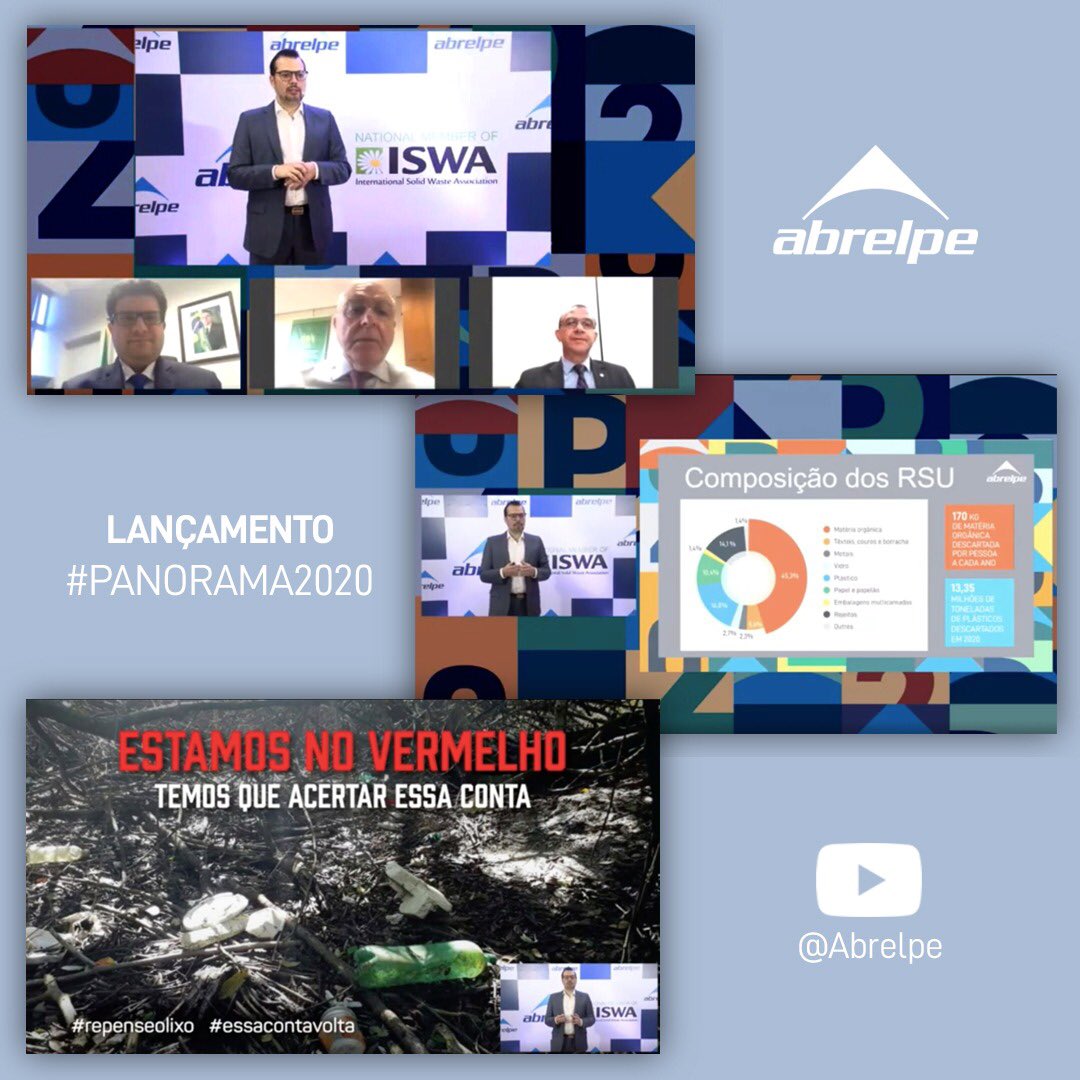 Abrelpe's tweet photo. 📣Já está disponível no canal da @abrelpe no YouTube o vídeo de lançamento do #Panorama2020, onde são apresentados os principais destaques desta nova publicação. 📺
#RepenseOLixo #EssaContaVolta . ♻️
https://t.co/VV69KIRGpf
#ResíduosSólidos #Resíduos #MeioAmbiente #Saneamento https://t.co/777G6rWVBh