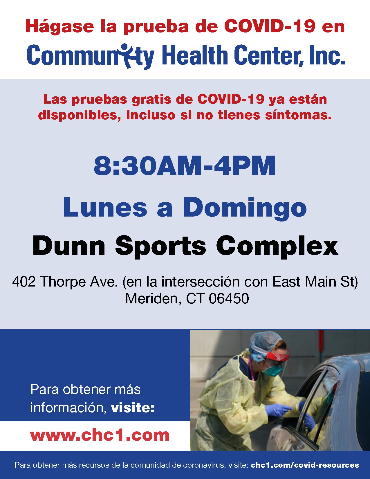 Community Health Center On Twitter Free Covid Testing In Meriden Is Moving To Dunn Sports Complex 402 Thorpe Ave Every Day 8 30am 4pm No Appointment Symptoms Or Referral Needed All Ages Can Be