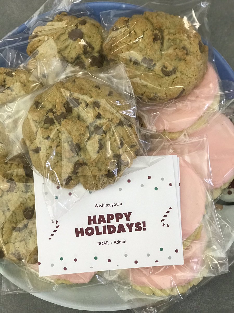 AMMSLions's tweet photo. Thank you to @CrumblCookies and our ROAR committee for spreading some holiday cheer today to our staff!  The teachers loved the delivery room service and delicious treats 🍪 #AMMSLions @Mrs_Bongi @MrsPerryAMMS @MartinJE86 https://t.co/jncsnwzVuF