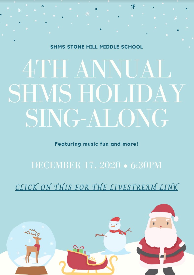 Enjoy your snow day today and then snuggle up on the couch with some hot chocolate and join us this evening at 6:30 pm for our virtual Holiday Sing Along concert! <a href="/kanneclark/">Kathryn Clark</a> @ShenaIBlcps <a href="/EdChiLCPS/">Ed Chi</a> <a href="/StoneHillMiddle/">Stone Hill Middle</a> @MrsMillsSHM