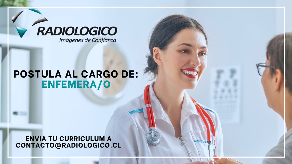 Oportunidad de Empleo:

Se necesita “Enfermera/o”

Envíanos tu curriculum a contacto@radiologico.cl